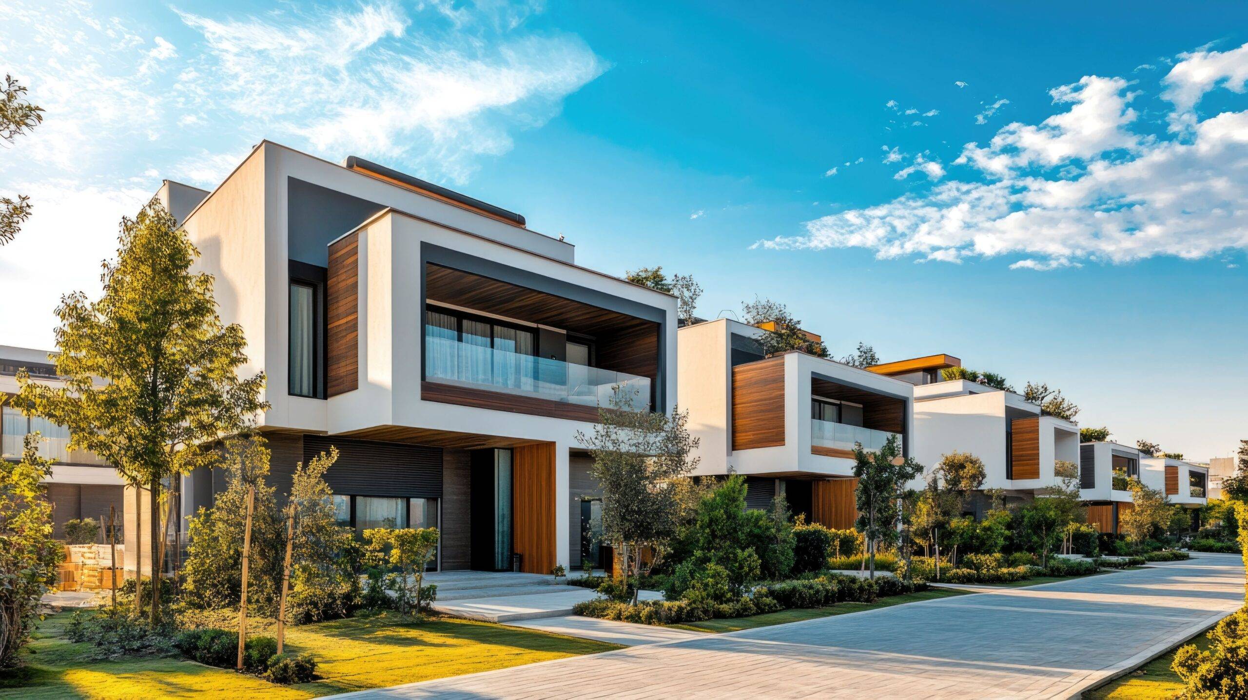 Moderne Luxusvilla in Dubai in gepflegter Wohnanlage mit Grünflächen und stilvoller Architektur