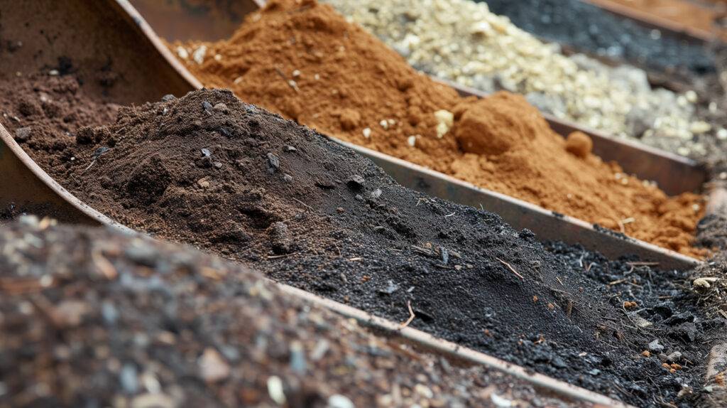 Verschiedene Erd- und Bodentypen wie Sand, Lehm und Humus für die Vorbereitung bei Pflasterarbeiten Mannheim