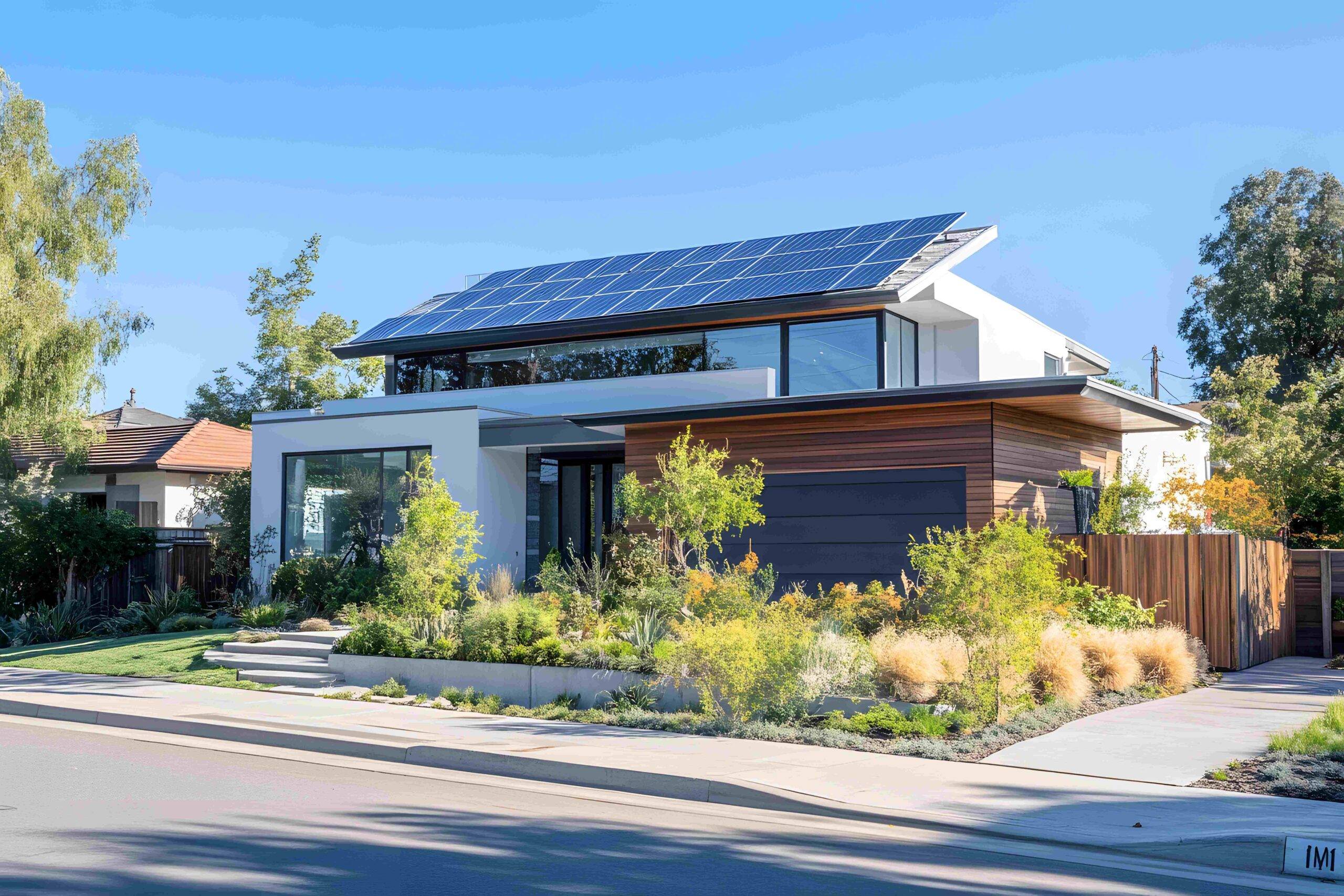 
Heruntergeladen
Modernes Haus mit Solarpanelen auf dem Dach 